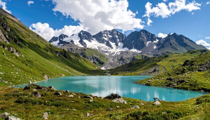 Alpine lake nestled in a mountain valley