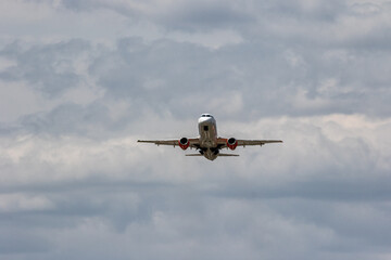 Takeoff of a passenger jet in hot summer weather