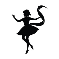 Black silhouette of a girl dancing with a flowing ribbon on a white background vector