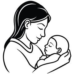 Loving mother holding her sleeping baby in a gentle embrace silhouette