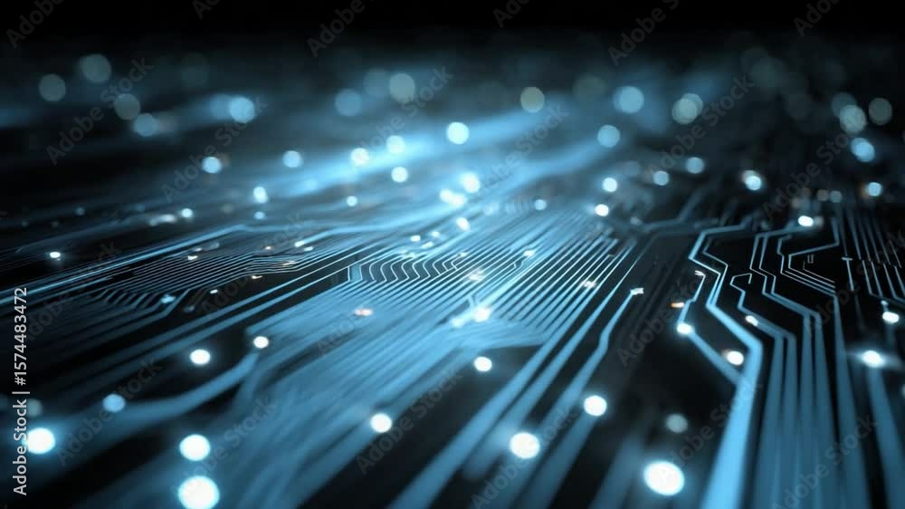 Poster digital circuitry: a striking display of a digital circuit board glows with a futuristic ambiance, h