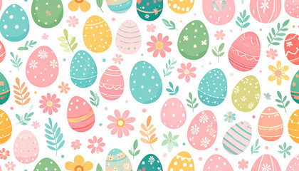 Easter Eggs Spring Floral Pattern.
