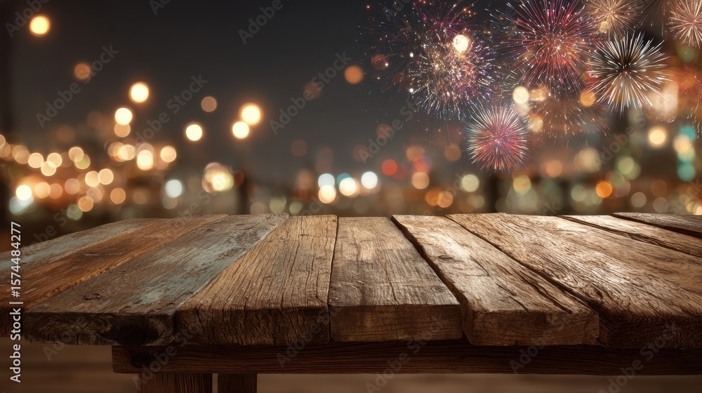 Poster enthralling new years eve atmosphere with a rustic wooden table set for a joyful gathering complemen