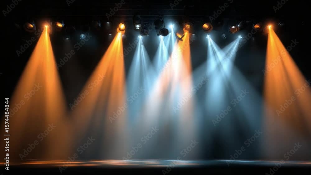 Poster stage lights: a vibrant display of stage lights illuminates the empty stage, creating a mesmerizing 