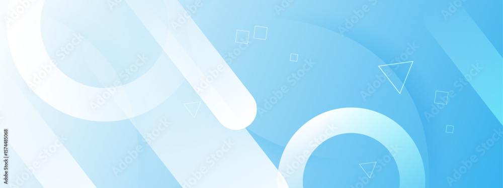 Poster abstract light blue background with circles and triangles, ideal for web design, presentations, and 