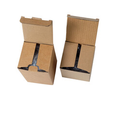 Open Small brown box or Cardboard box on white background