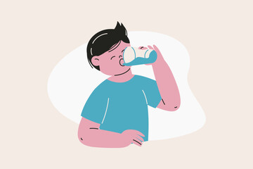 Cartoon Illustration of Boy Drinking Water