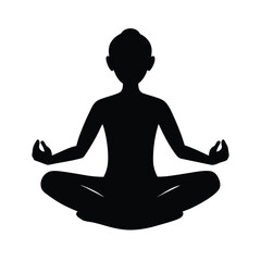 Black silhouette of person meditating in lotus pose on white background meditation yoga