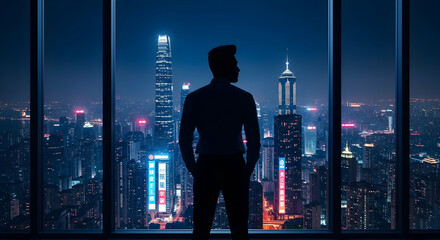 Silhouette person cityscape night view