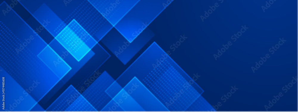 Poster overlapping blue squares in a simple abstract design, suitable for backgrounds, web design, geometri