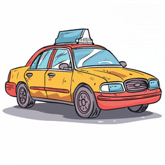 Vibrant Cartoon Taxi with Detailed Design Elements