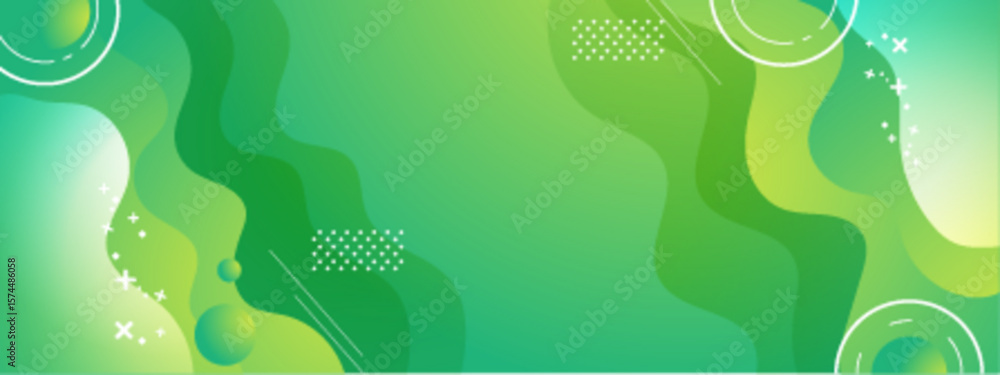 Poster abstract green wavy design with circles and dots. ideal for web graphics, presentations, digital art