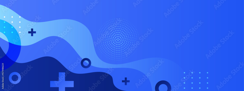 Poster abstract blue design featuring plus symbols and circles, suitable for background or graphic design e