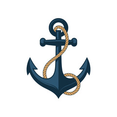 Classic navy blue anchor with thick rope illustration on white background