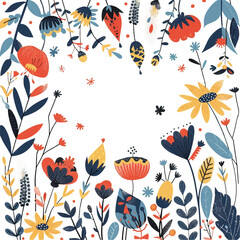 Vibrant Floral Border with Stylized Flowers and Leaves