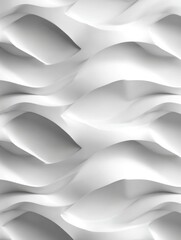 Abstract 3D white wave texture with smooth layered curves and fluid motion, minimalist seamless pattern, modern luxury design