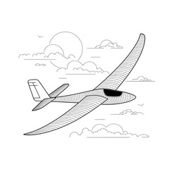 A black and white wind glider illustration line art of a coloring page 