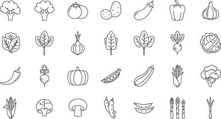 A delightful array of vegetable icons, each meticulously outlined to represent a variety of fresh and healthy produce