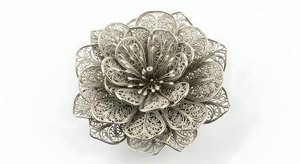 Silver filigree flower brooch
