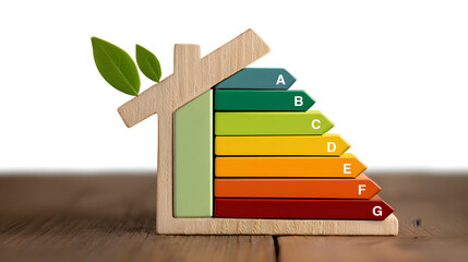 Diagnostic de performance énergétique (DPE) d'une maison illustrée par des segments colorés représentant les classes d'efficacité