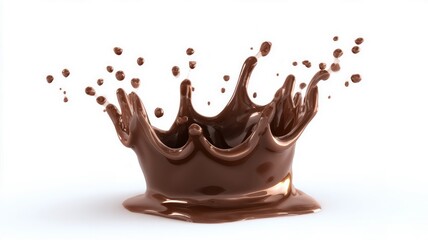 Chocolate splash crown on white background. Neural network AI generated