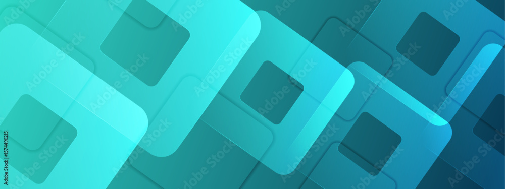 Poster overlapping teal squares creating an abstract design suitable for backgrounds, web graphics, brandin