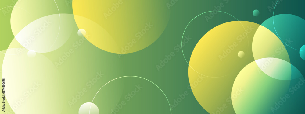 Poster overlapping translucent circles in green and yellow hues suitable for abstract backgrounds, modern d