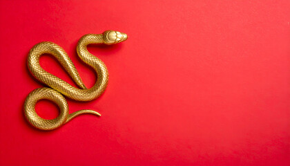Fototapeta premium Golden Snake on Red Background.