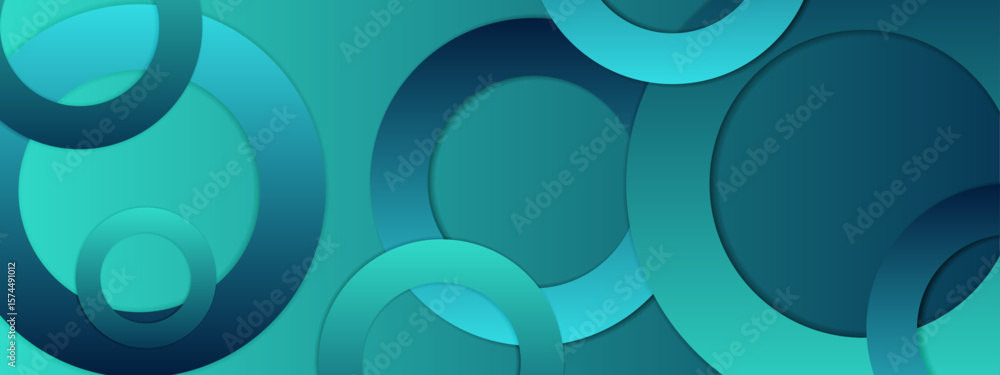 Poster overlapping teal circles create abstract design, ideal for backgrounds, digital patterns, web design