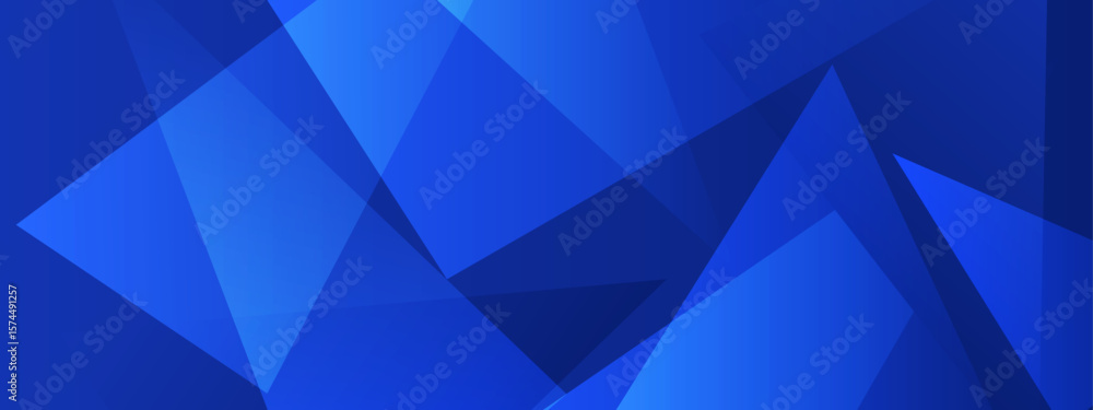 Poster overlapping blue triangles create an abstract design suitable for geometric backgrounds, tech themes
