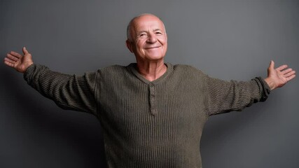 Senior man open arms studio portrait - Powered by Adobe