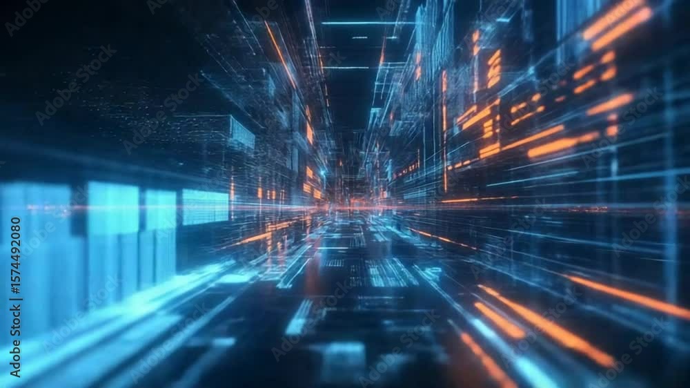Poster abstract technology background with futuristic digital cityscape and data flowing