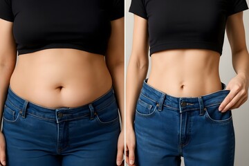 Woman s body transformation showing before and after weight loss progress