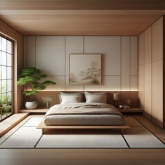 A Luxurious bedroom interior design: A bedroom with a large bed and wooden floors.