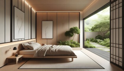 A Luxurious bedroom interior design: A bedroom with a large bed and wooden floors.