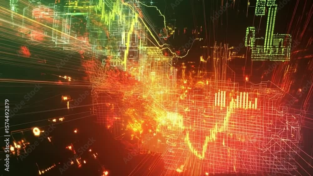 Poster futuristic financial technology and stock market data analysis background video loop animation