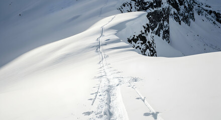Snow covered mountain ridge trail