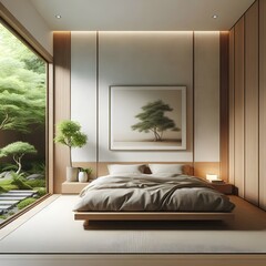 A Luxurious bedroom interior design: A bedroom with a large bed and wooden floors.