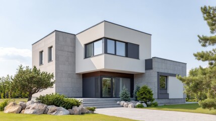 Modern cubic dwelling amidst zen garden stones whispers minimalism's charm, echoing World Architecture Day and Earth Hour contemplation