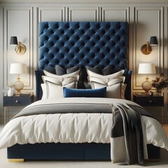 A Luxurious bedroom interior design: A bedroom with a large bed and wooden floors.