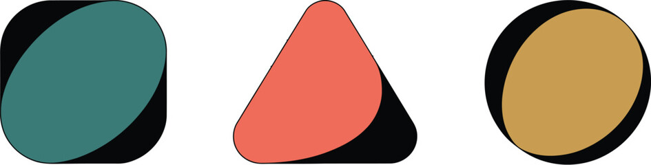 Three rounded geometric shapes with shadows on a light beige colored background
