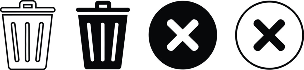 Obraz premium Set of two trash can icons and two close or delete icons