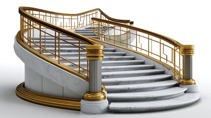 Elegant grand staircase with white marble steps and polished gold railings