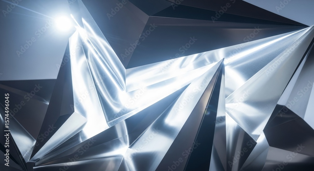 Poster abstract metallic geometry - close-up view of abstract metallic shapes with reflective surfaces and 