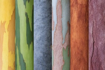 Vibrant eucalyptus bark kaleidoscope, natures spectrum unveiled, Earth Day marvel, chromatic tree whisper celebrating World Forestry Day