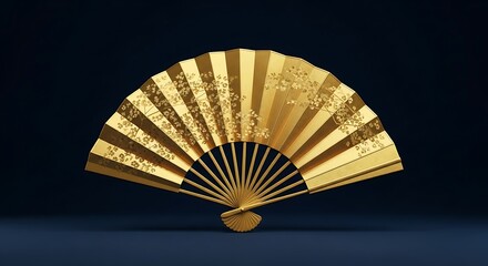 Ornate gold fan with floral design.