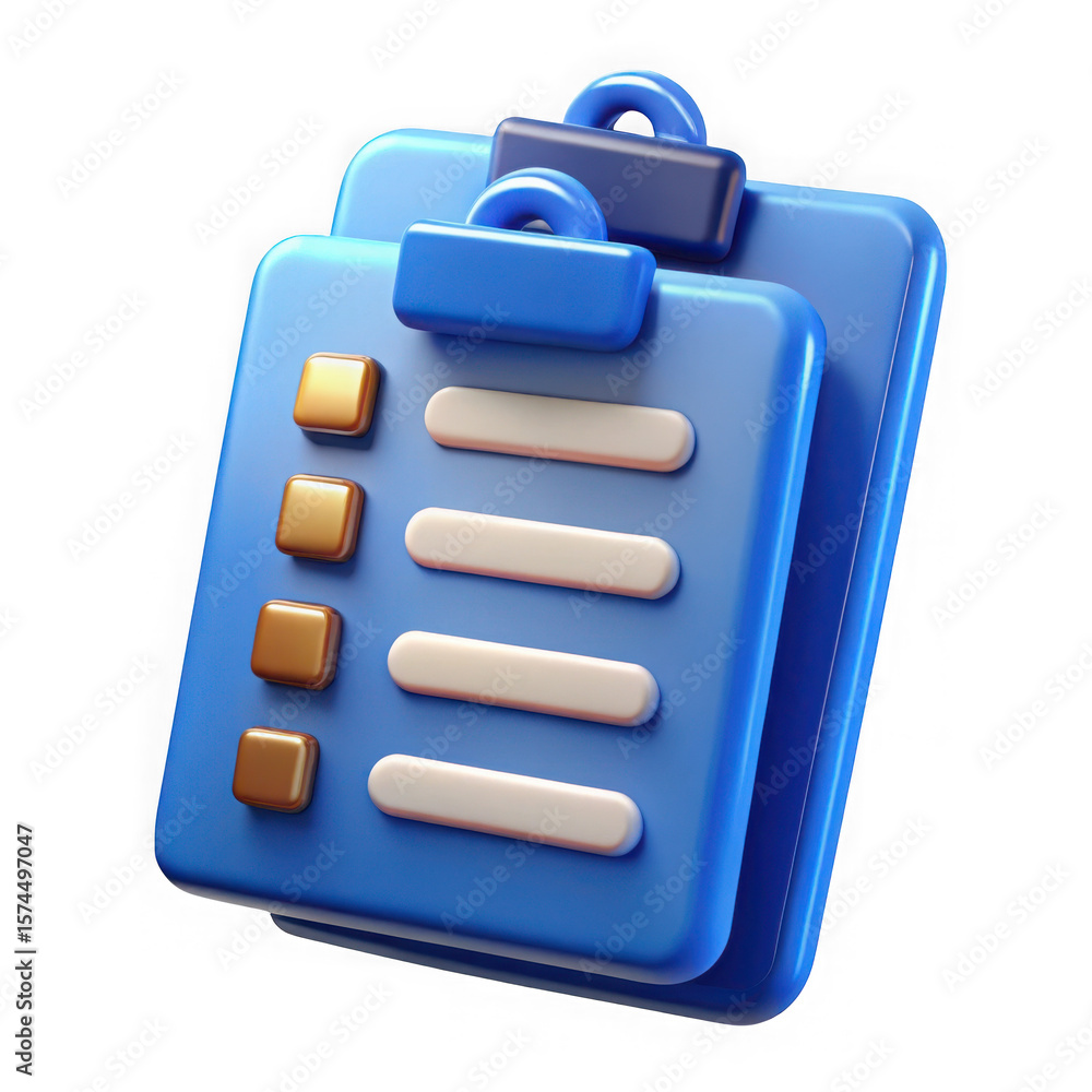 Aufkleber stylized 3d clipboard with checklist and golden checkmarks isolated on transparent background