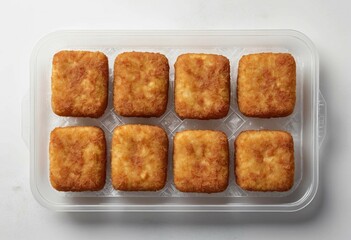 Golden Hash Browns in a Container, Ready to Serve