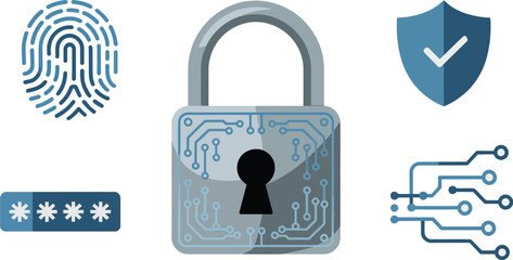 Illustration showcasing digital security measures including fingerprint and password