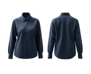 Navy blue button-down shirt, front & back views